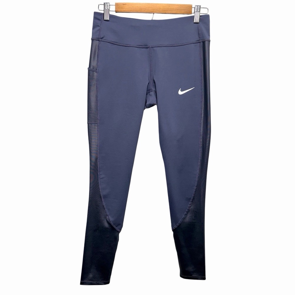 Nike Dri-FIT Leggings Womens Navy Blue Athletic Running Yoga Pants Pockets Small
